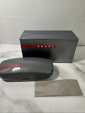 Authentic Prada Gray Eyeglasses Case with Box and Cloth. Preloved.